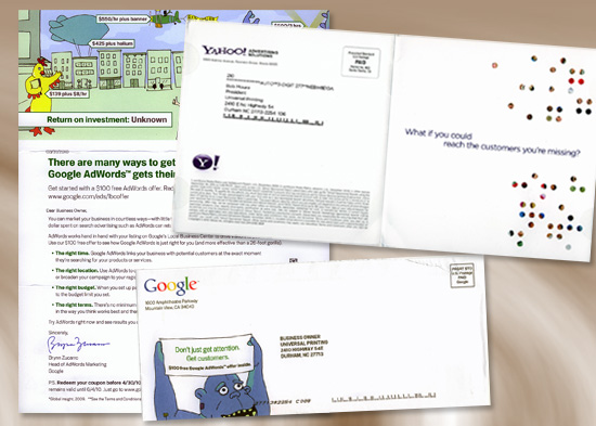 Google and Yahoo Direct Mail pieces