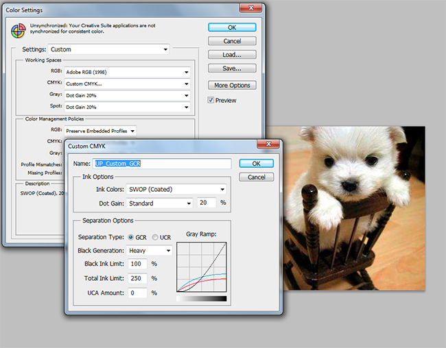 Universal Printing GCR settings for Adobe Photoshop